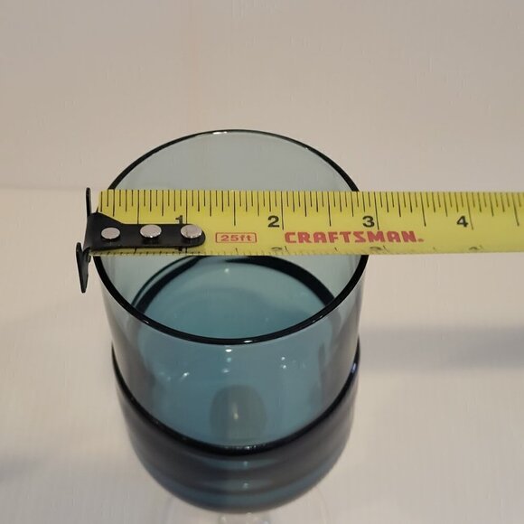 Pier 1 Goblet Blue Water 12 Oz Double Dip Mouth Blown MCM Style Wine Glass Pair - Picture 12 of 12